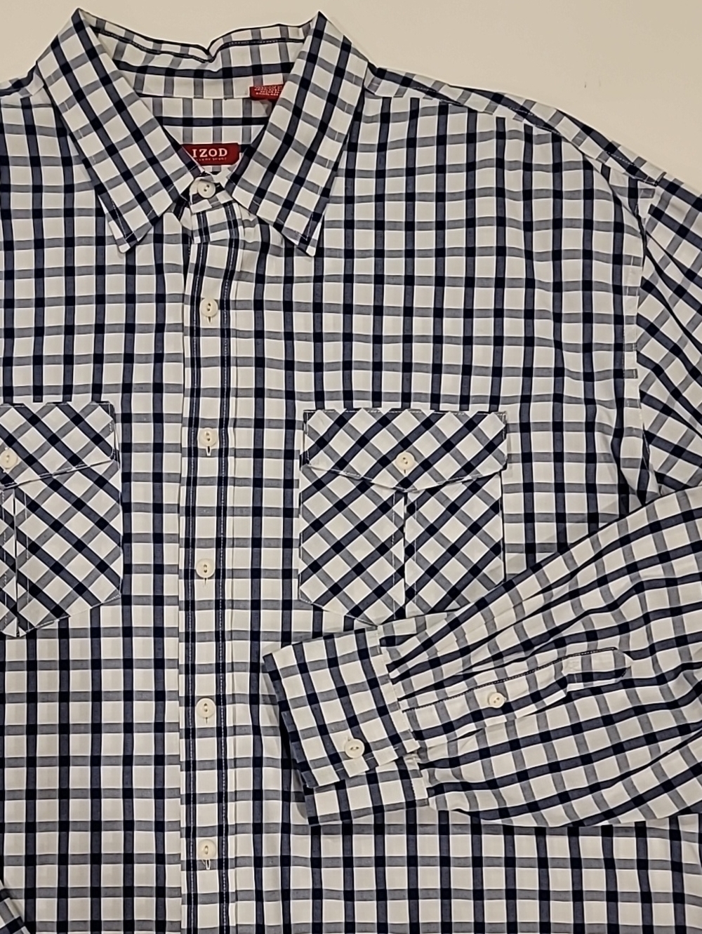 Izod Navy White Long Sleeve Camp Shirt XXL - Picture 2 of 12
